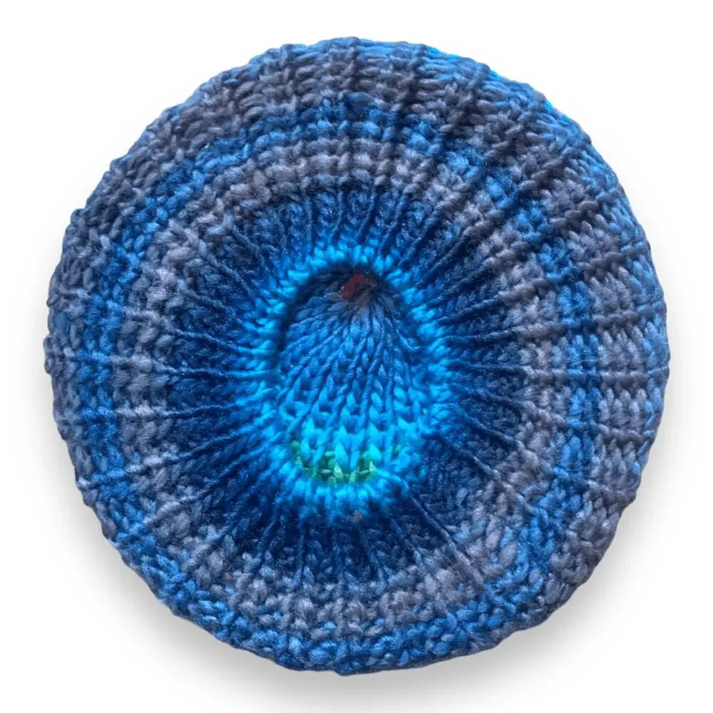 Knit Beret Hat Green Blue Tonal Shades Slouchy‎ Multicolor Winter Cap Warm